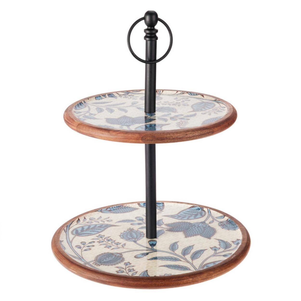 Dvoupatrový podnos LOSY 42 cm z masivu vícebarevný