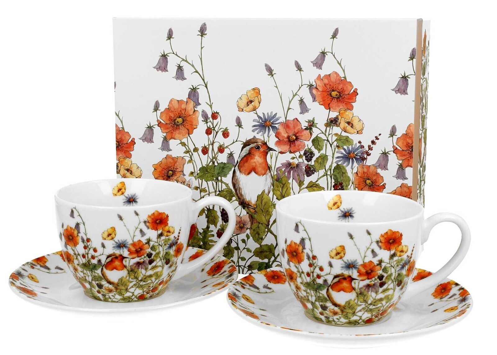 Porcelánová sada 2 ks šálků s podšálkem Wild Birds 2x280 ml se sítkem bílá/vícebarevná