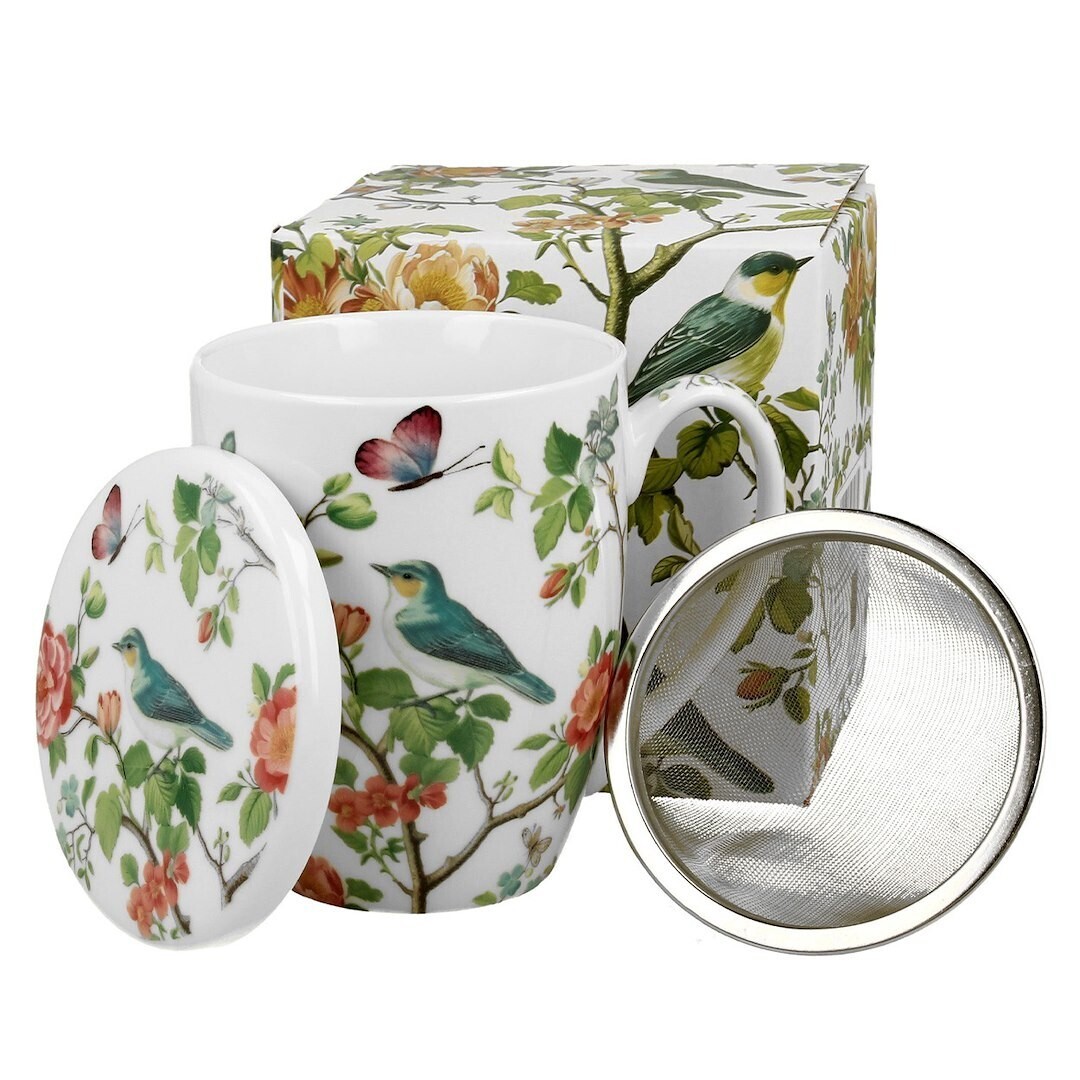 Porcelánový hrnek BIRDY BIRD 350 ml se sítkem bílý/vícebarevný