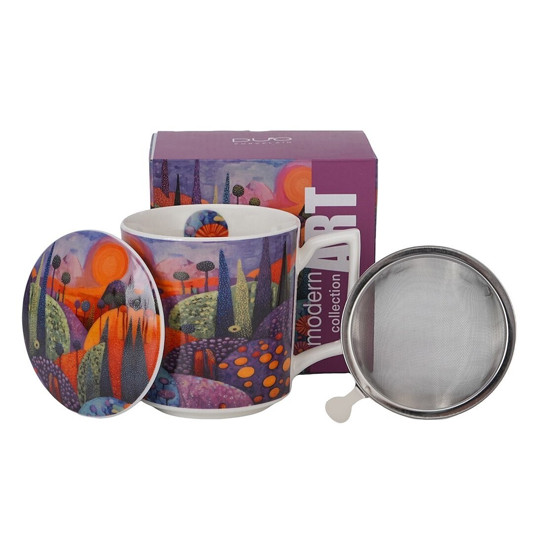 Porcelánový hrnek BUBBLY HILLS 450 ml se sítkem vícebarevný