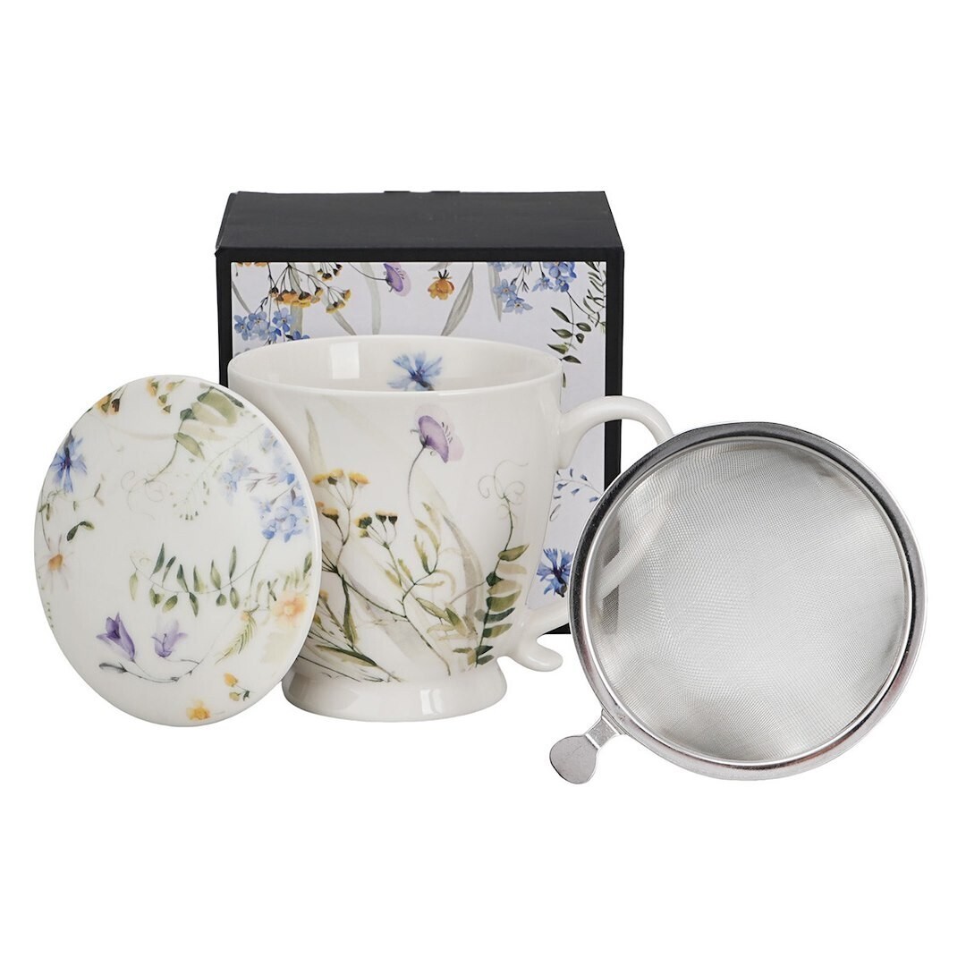 Porcelánový hrnek MELODY 510 ml se sítkem bílý/vícebarevný