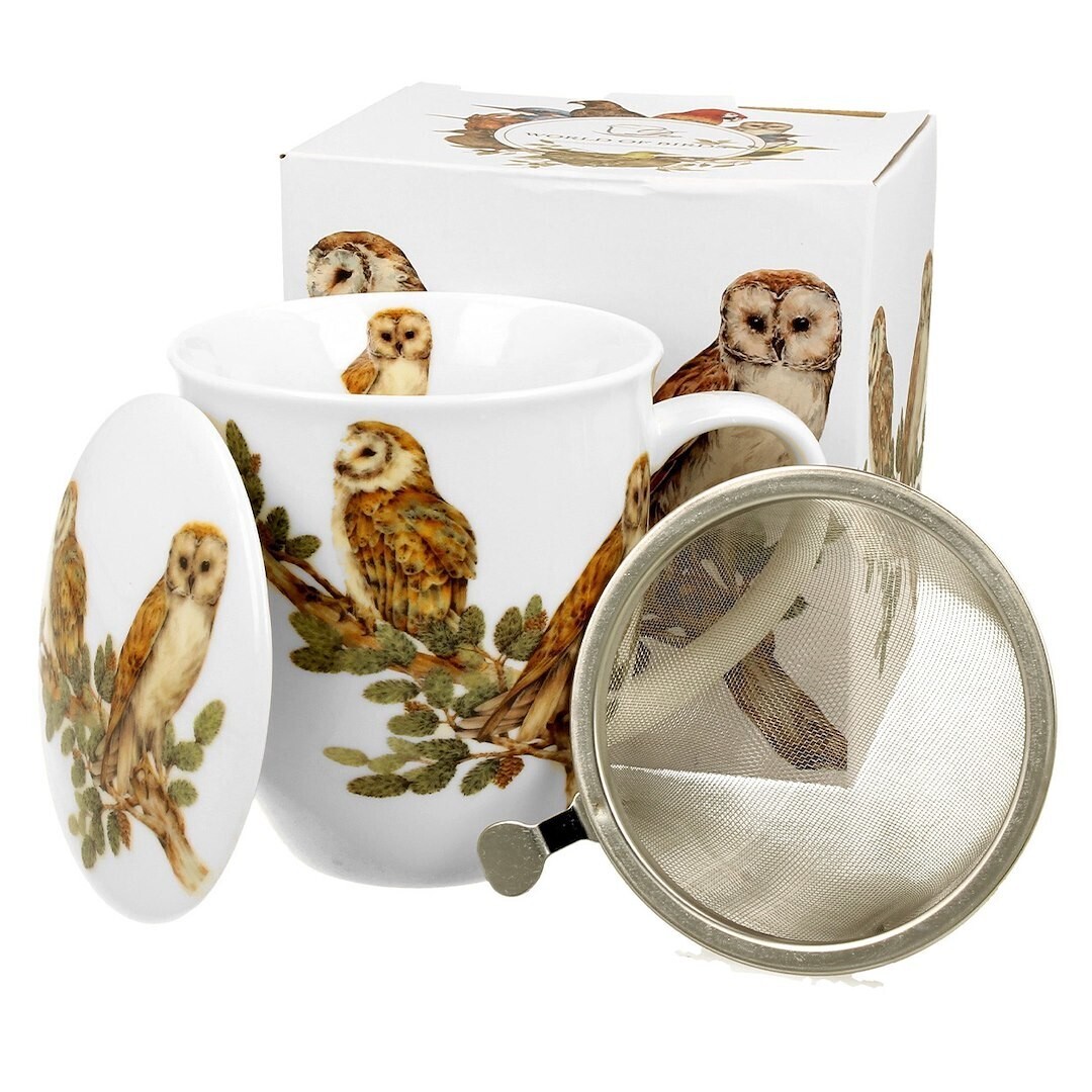 Porcelánový hrnek OWLS 400 ml se sítkem bílý/vícebarevný