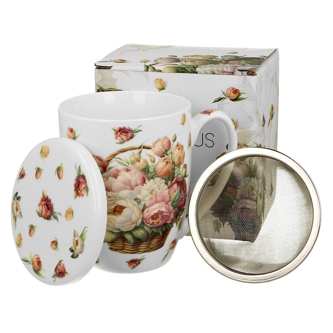 Porcelánový hrnek PIWONIE 350 ml se sítkem vicebarevný