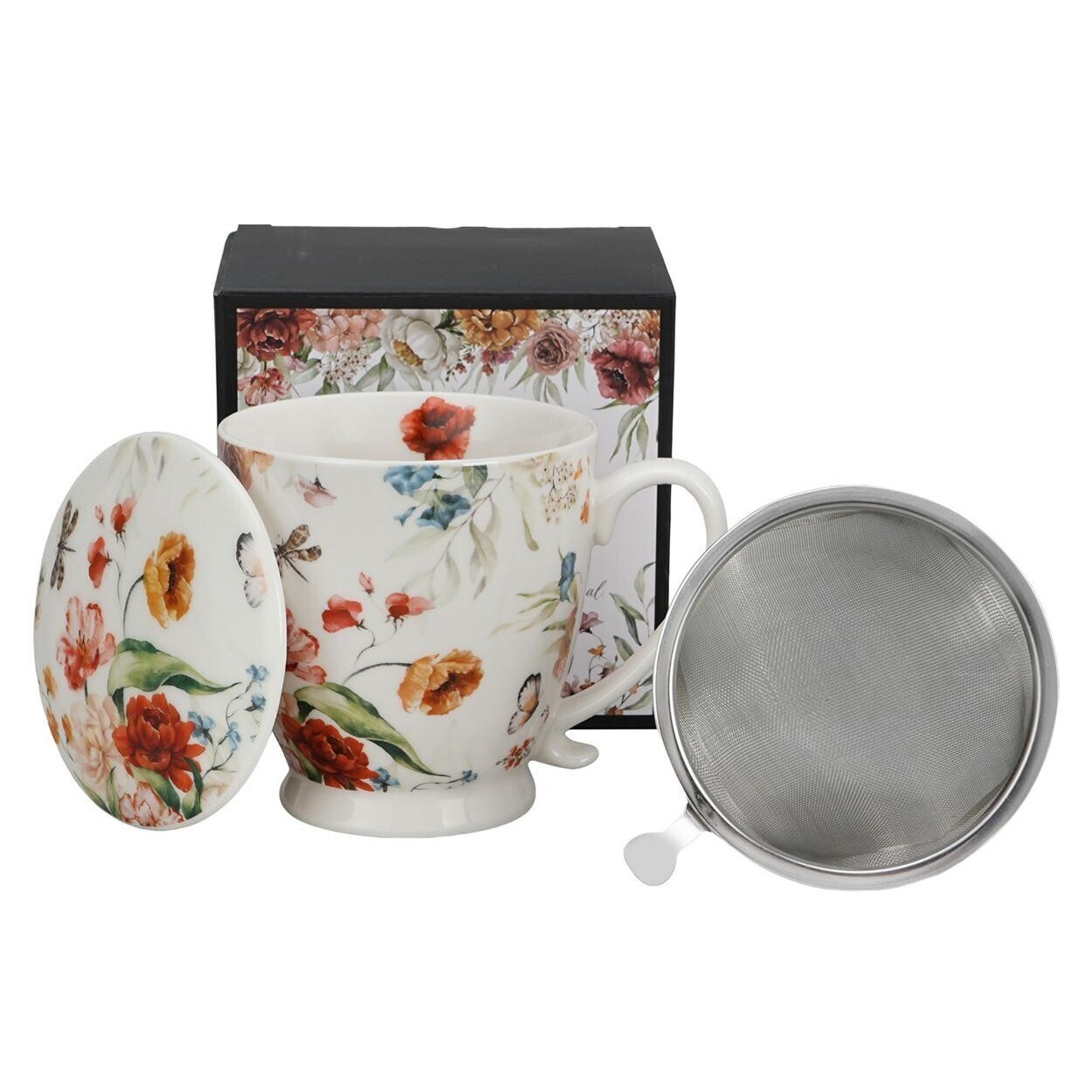 Porcelánový hrnek Rebecca 510 ml se sítkem bílý/vícebarevný