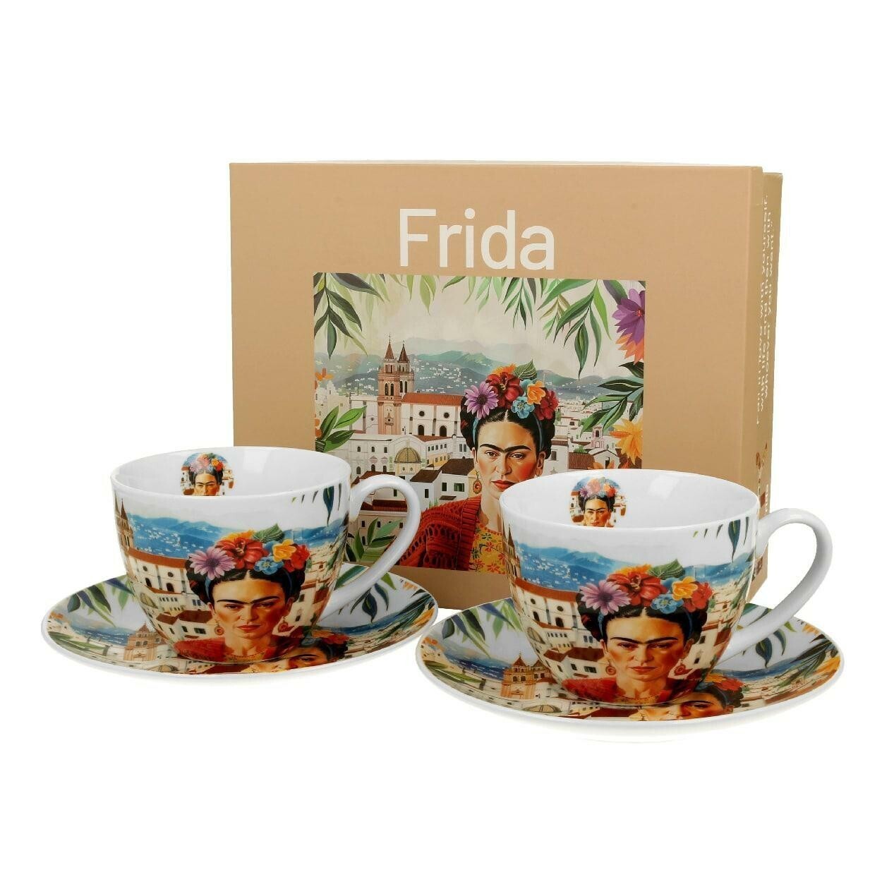 Sada 2 ks porcelánových šálků s podšálky Mexican Art Frida 270 ml vícebarevná