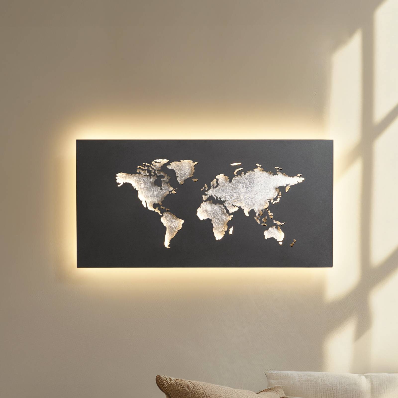 Lucande LED nástenné svetlo World, antracitová/strieborná, 60 cm x 30 cm