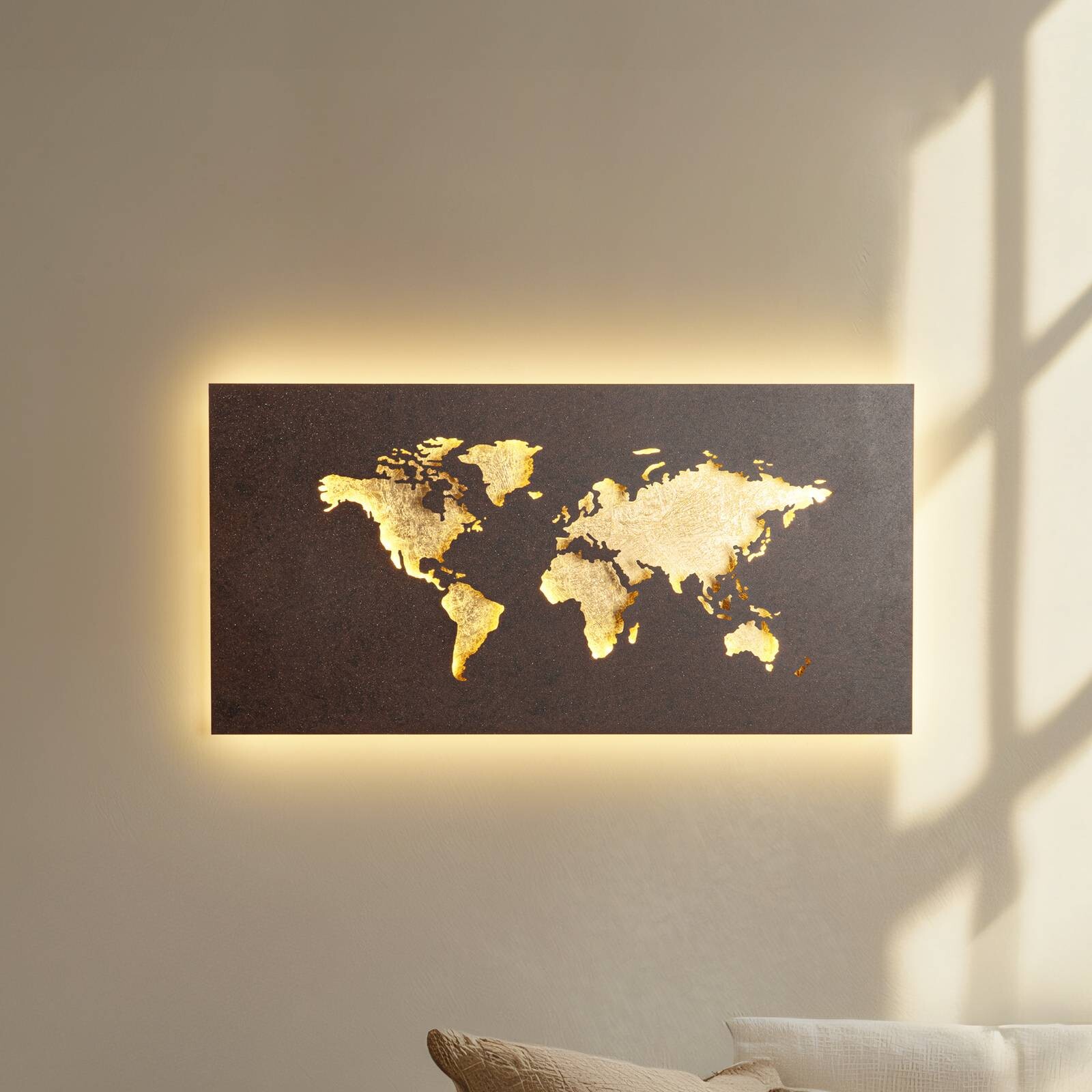 Lucande LED nástenné svetlo World, hrdzavá/zlatá, 60 cm x 30 cm