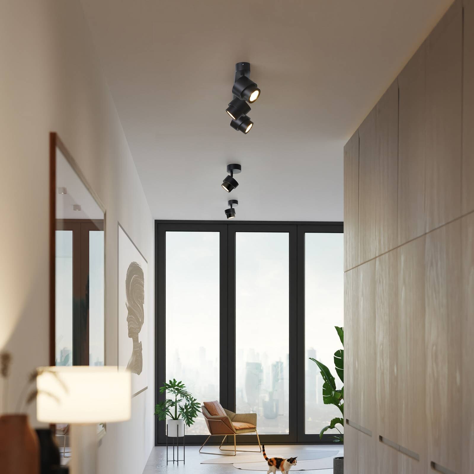 LED bodové svetlá BRUSH, čierne, Ø 7 cm, kov, stmievateľné, 2 700 K