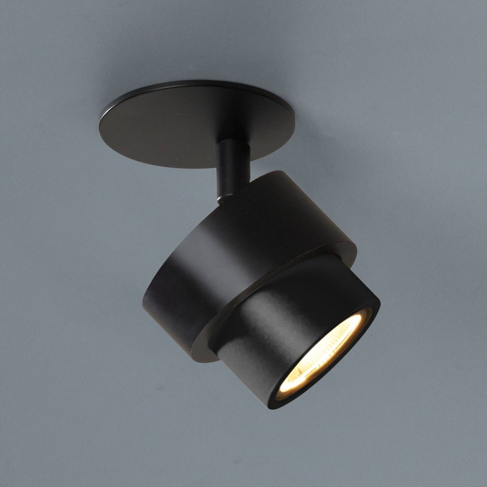 LED vstavaný spot BRUSH, čierny, Ø 7 cm, kov, stmievateľné, 2 700 K