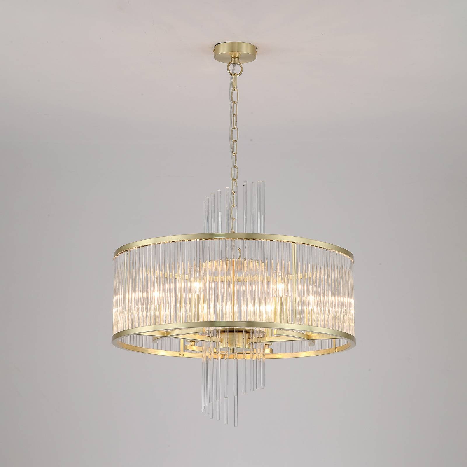 Svietidlo Lara, Ø 55 cm, zlatá/číra, sklo/kov