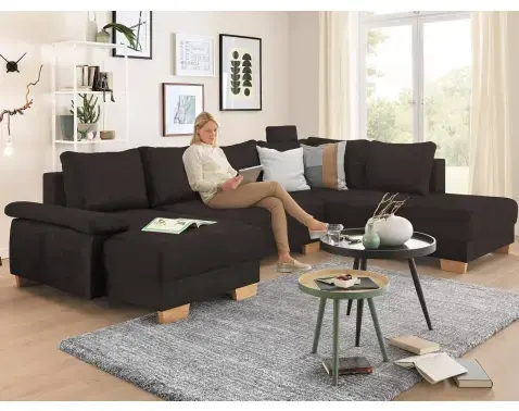 Sedacia súprava Chivas, tvar pravé U, temne hnedá látka%