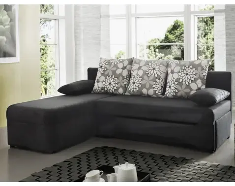 Rohová sedacia súprava Polaris, čierna látka / sivý motív kytičiek%