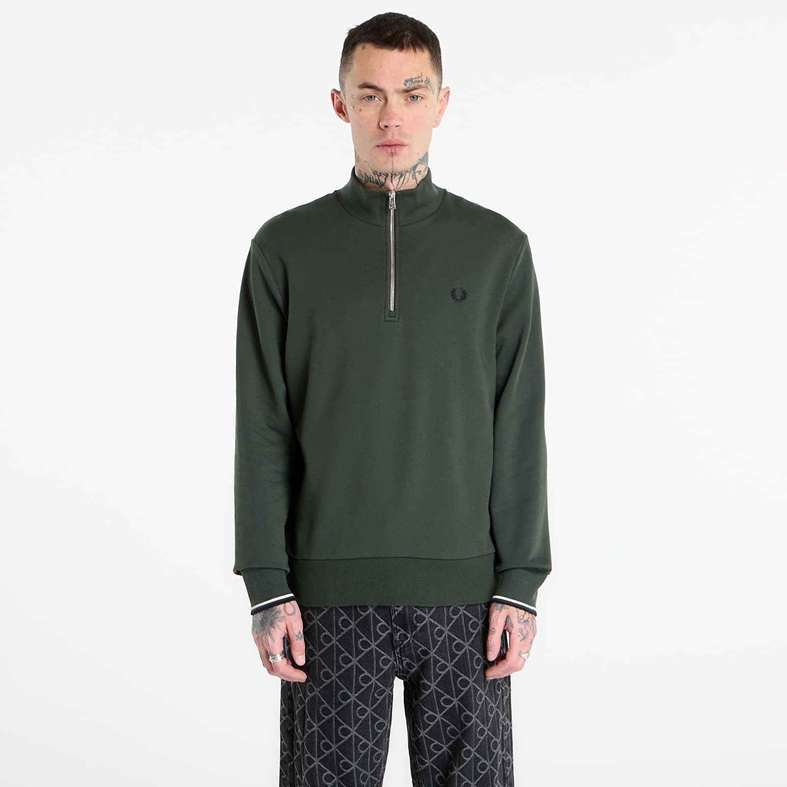 Mikina FRED PERRY Half Zip Sweatshirt Court Green/ Snow White/ Navy L