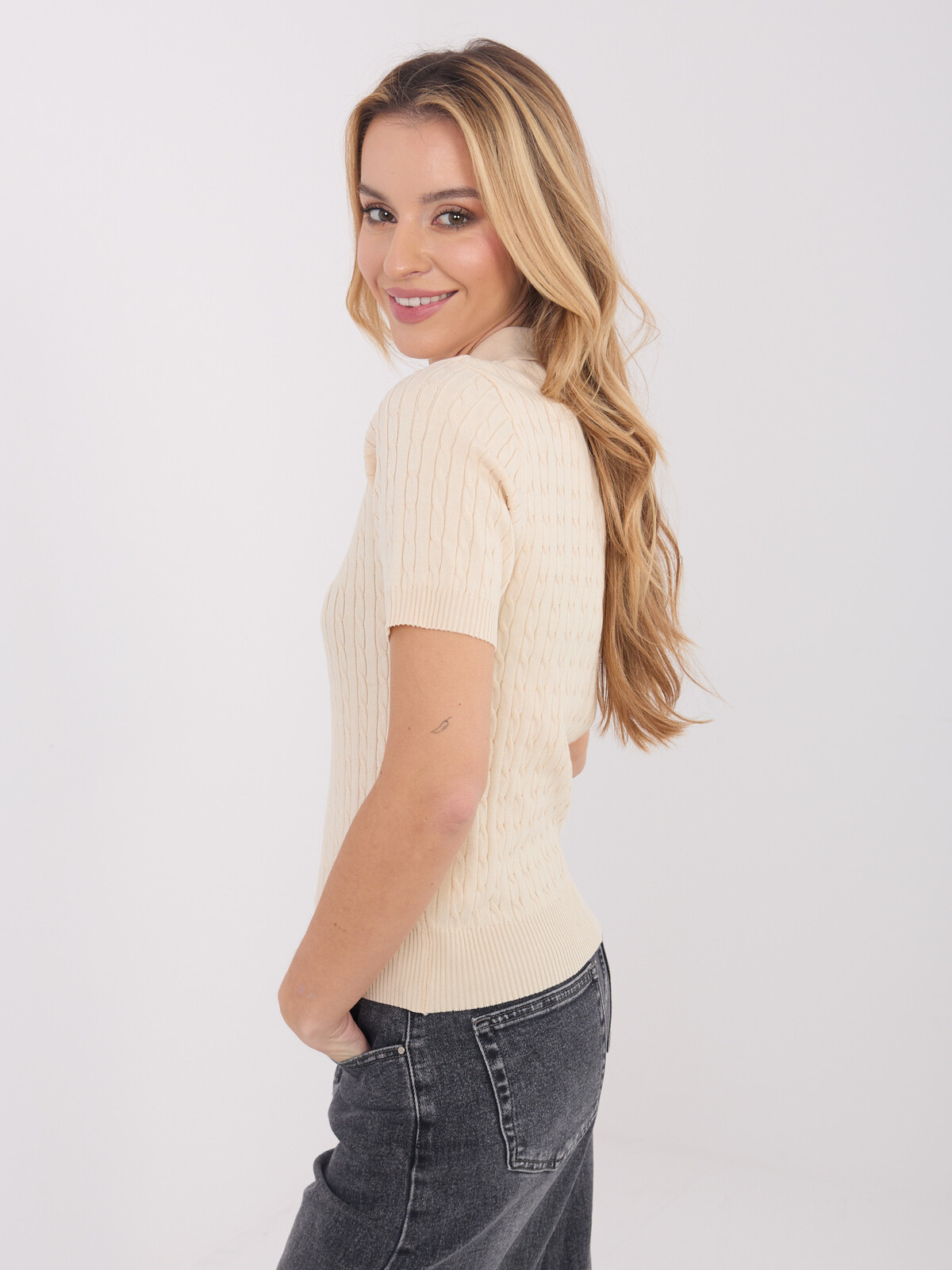 Svetrový top s golierom, svetlo béžový