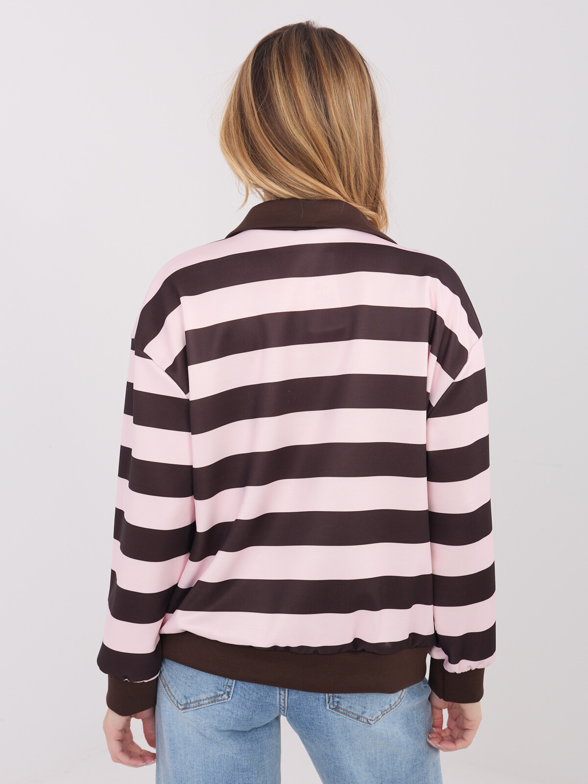 Ružovo-hnedá pruhovaná mikina