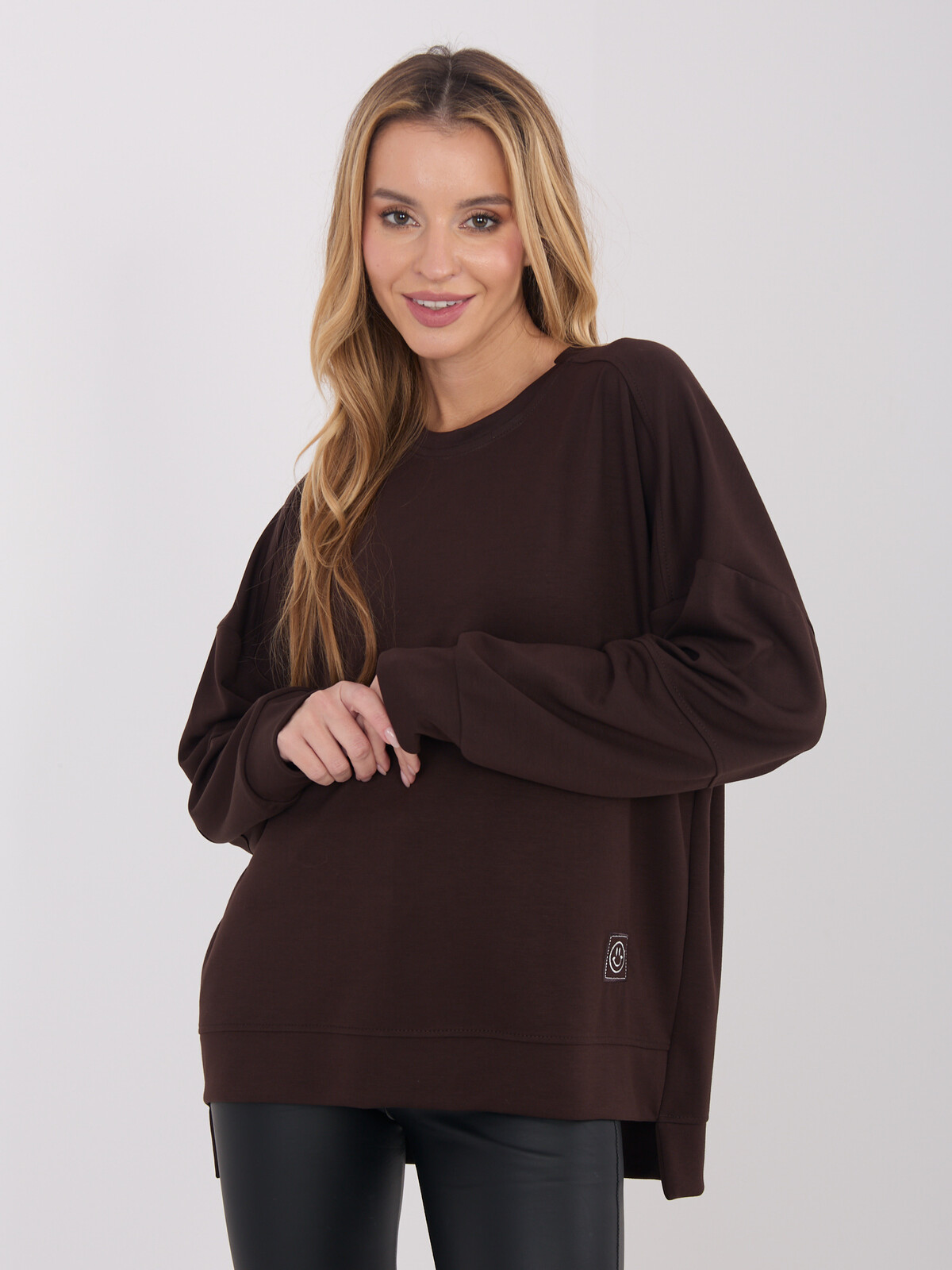 Dámska hnedá mikina bez kapucne