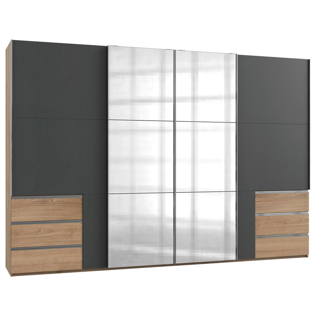 MID.YOU ŠAT. SKRIŇA S POSUV. DVERAMI, grafitová, farba duba, 350/236/65 cm