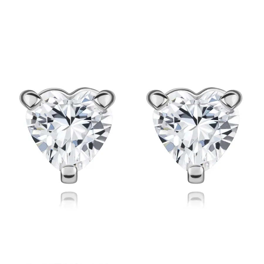 Náušnice v bielom zlate 14K s čírymi srdcovými zirkónmi v uchytení