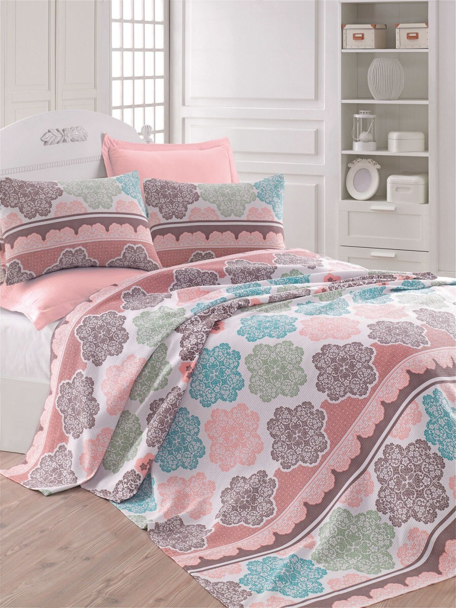 Bavlněný pique přehoz Andalucia 200x235 cm tyrkysový/vícebarevný