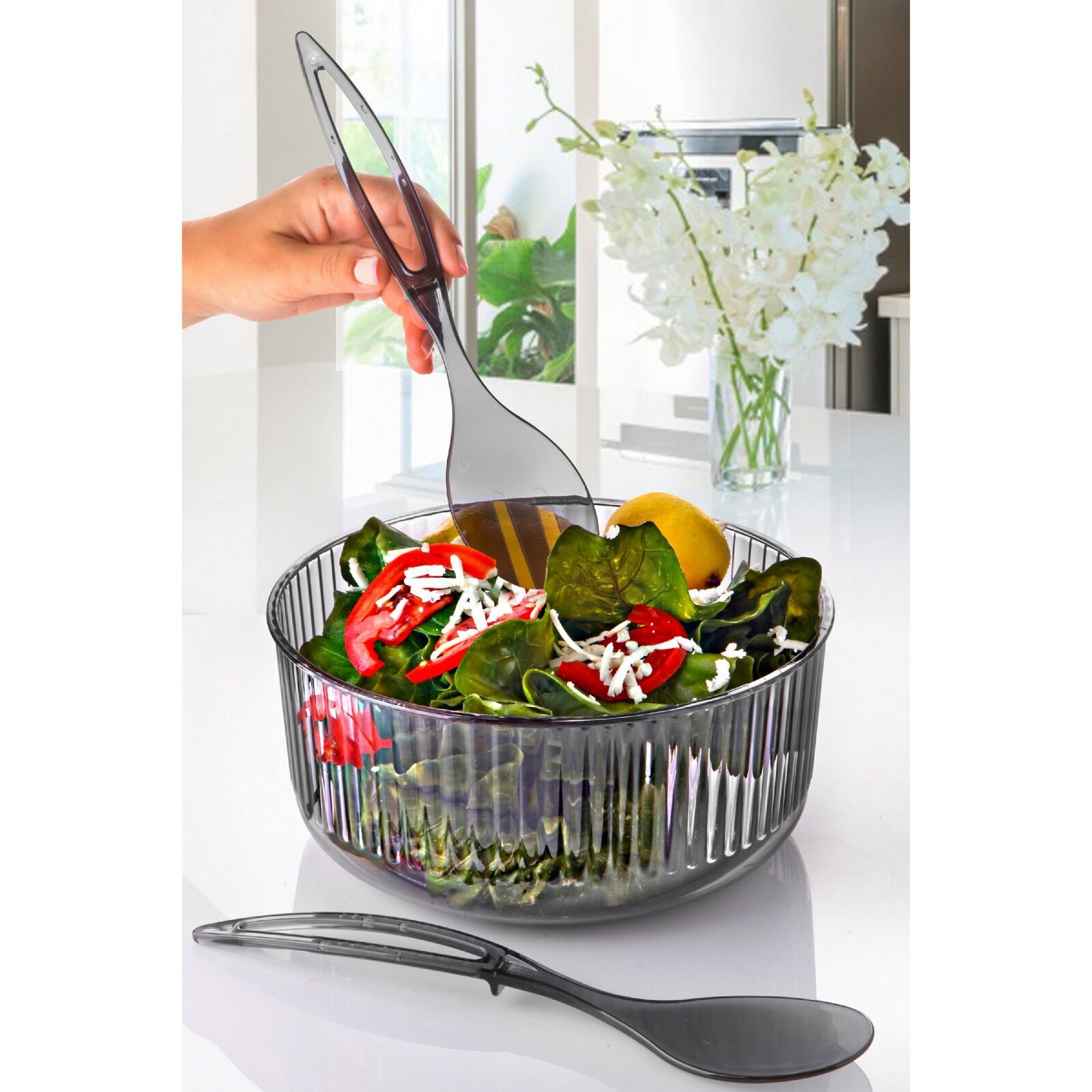 Salátová servírovací sada Akrlkbowl antracitová