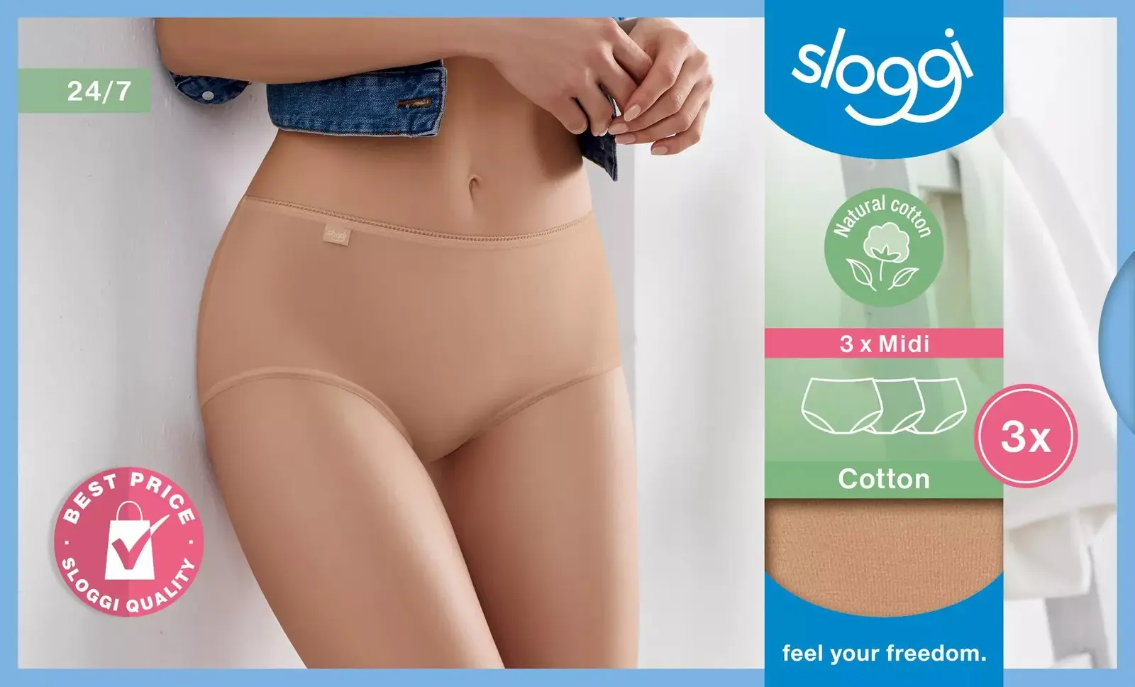 sloggi 24/7 Cotton Midi C3P - BROWN - SLOGGI BROWN - SLOGGI BROWN 46