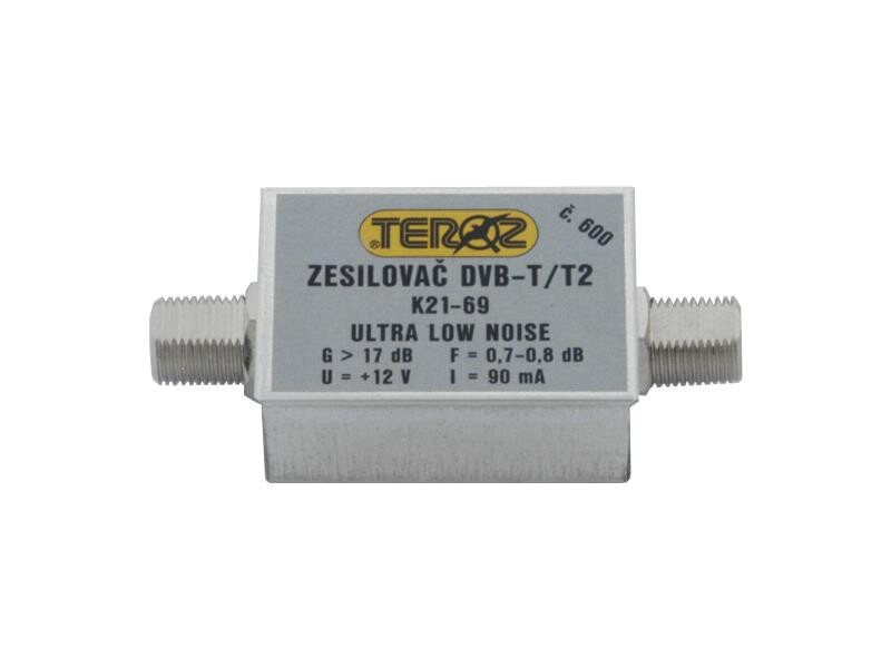 Anténny zosilňovač TEROZ 600X, nízkošumový, UHF, G17dB, F0,7dB, U> 120dBμV, F-F