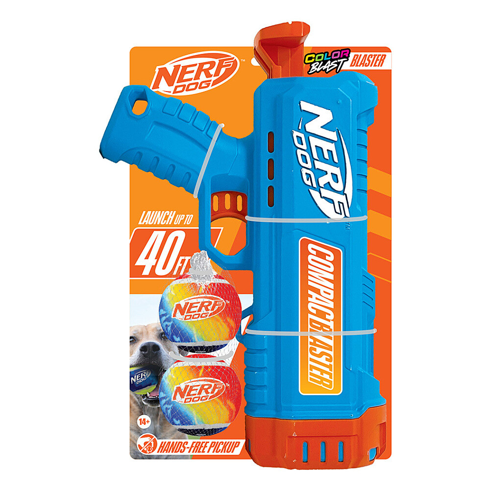 NERF DOG Darčeková sada kompaktný blaster 30cm a tenisové loptičky 2ks