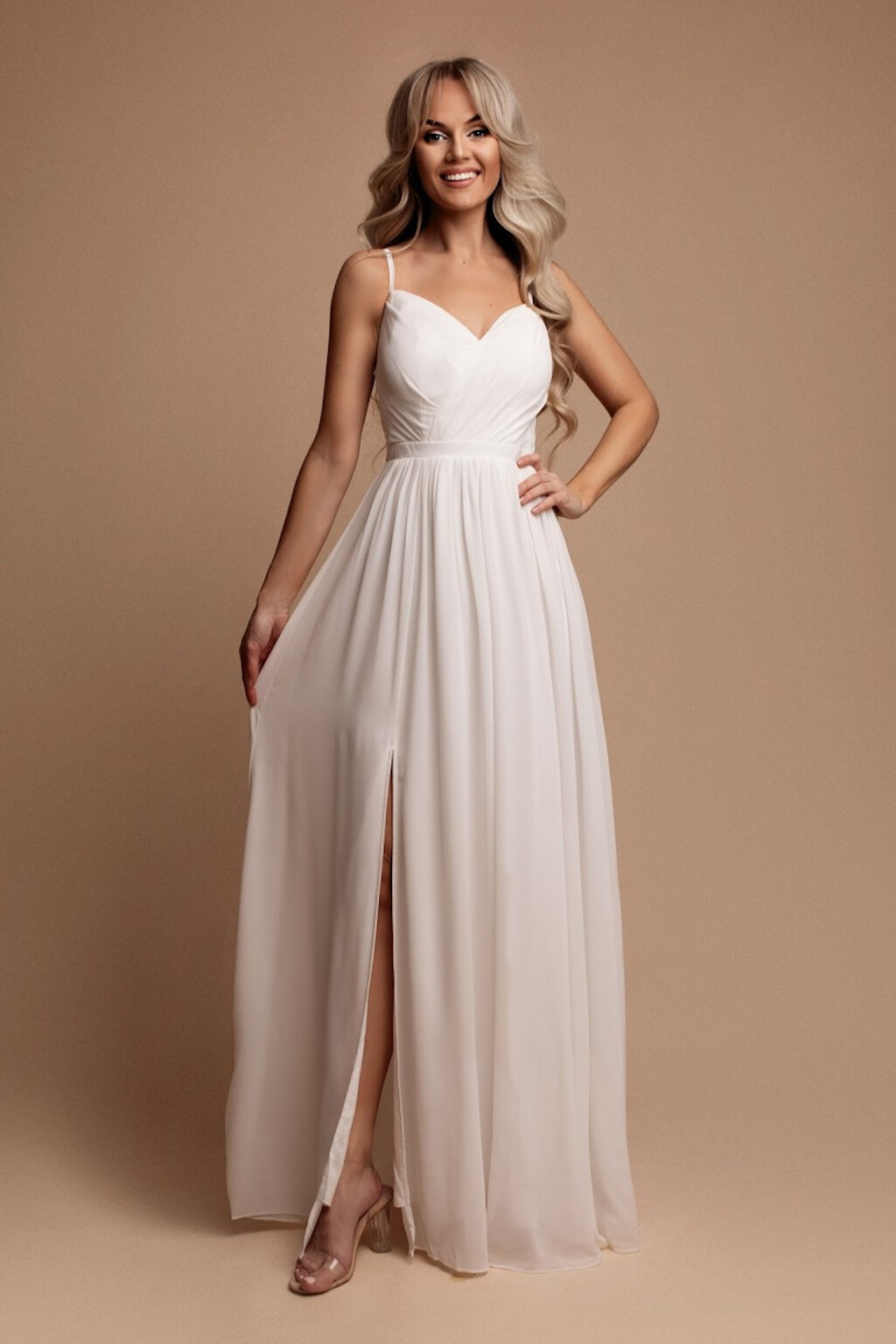 Eva & Lola Biele spoločenské šaty na ramienka Veľkosť: S