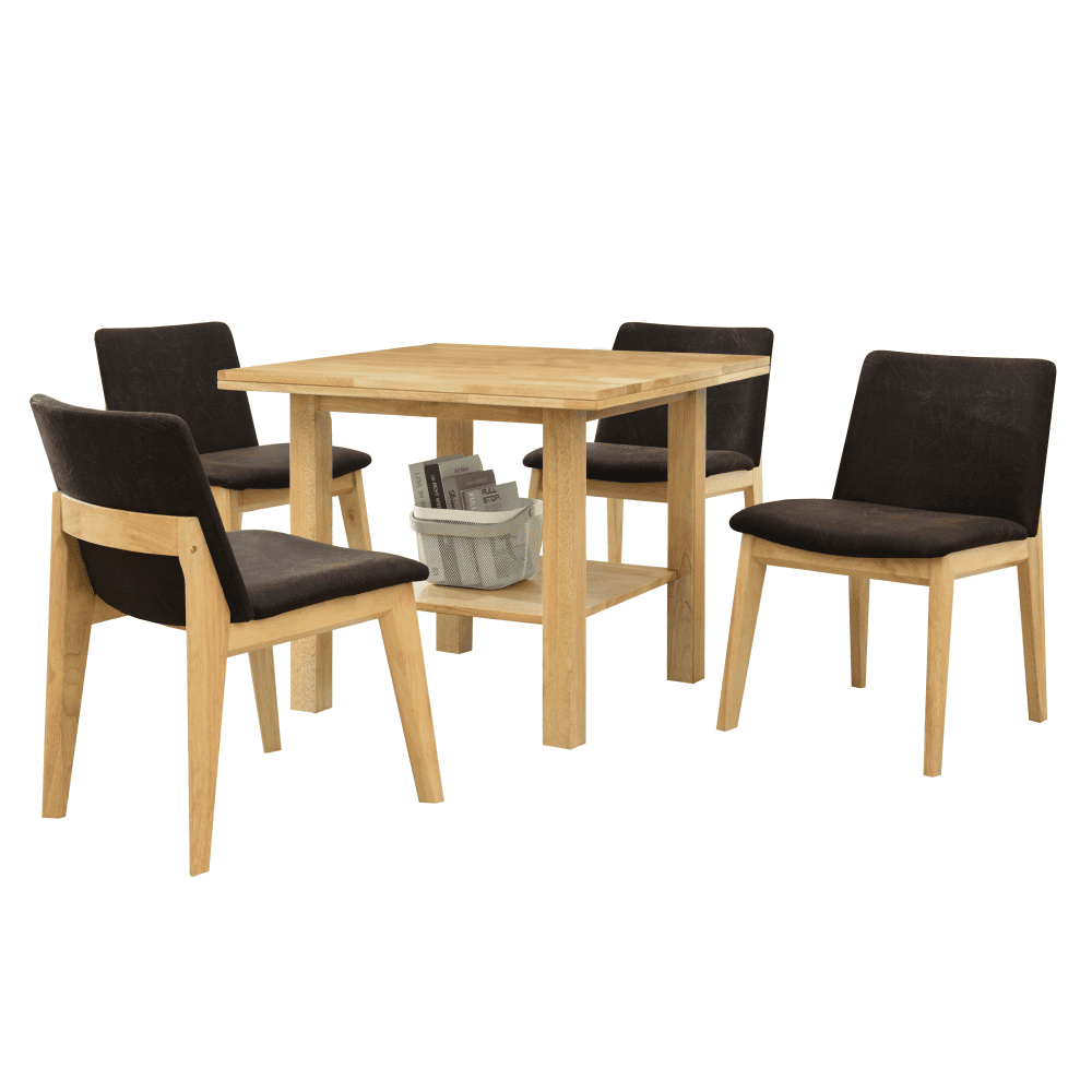 Jedálenský set 1+4, masívne drevo, prírodná/tmavohnedá, FOSEN