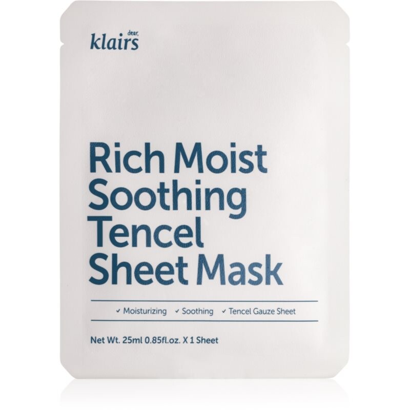 Klairs Rich Moist Soothing Tencel Sheet Mask upokojujúca plátienková maska s hydratačným účinkom 25 ml