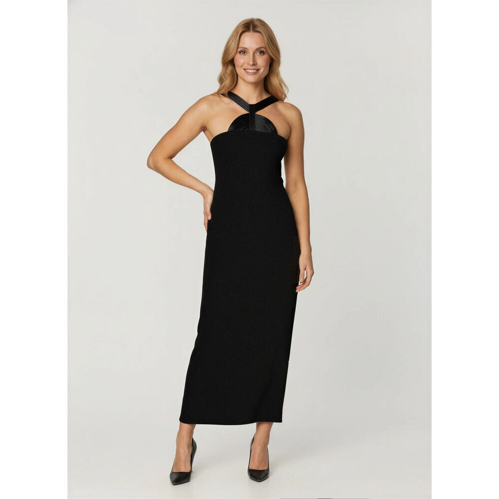 Dámske čierne spoločenské maxi šaty s trblietkami 19571