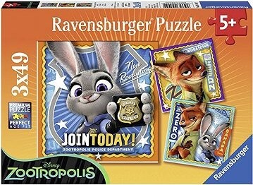 Ravensburger 120041375 Zootropolis: Mesto zvierat 3× 49 dielikov