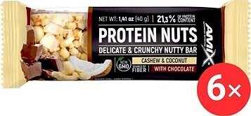 Amix Nutrition Protein Nuts Bar, 6× 40 g, Cashew, Coconut