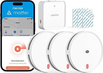 Meross Smart Smoke Alarm – sada 3× MA151 + 1× MSH450 Matter hub