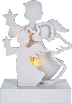 LED anjeli, drevo, biela farba, 2× AA