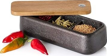 AdHoc Zásobník na korenie Spice box Potta liatinový s dreveným vekom dĺžka 17 cm