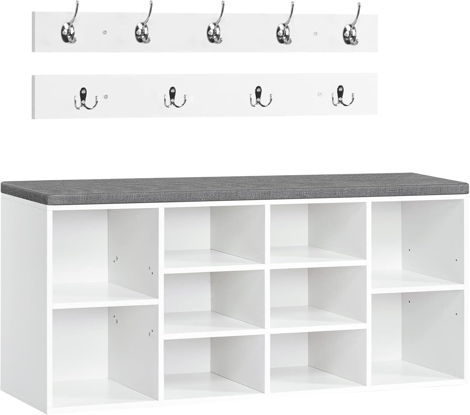 Předsíňový věšák s botníkem a sedákem Vasagle Jungo 104 cm bílý/šedý