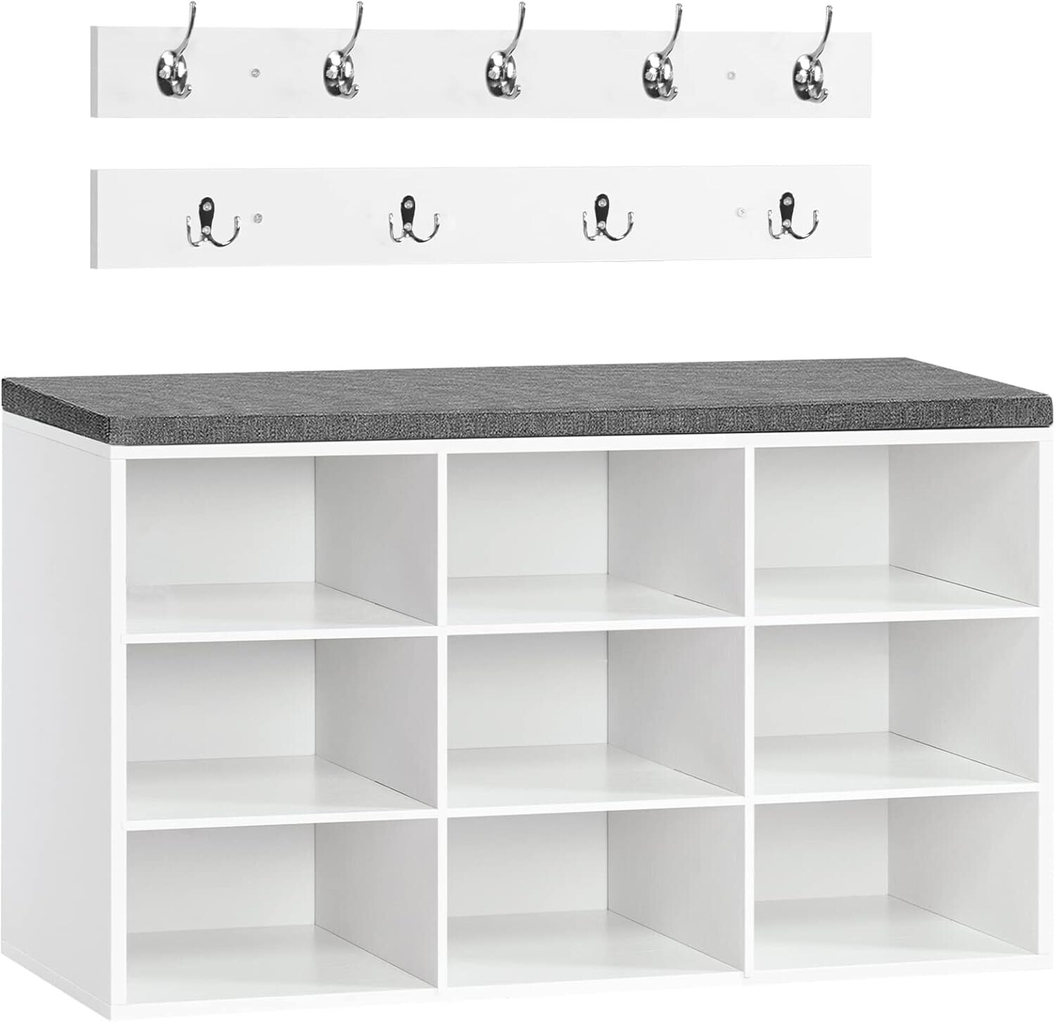 Předsíňový věšák s botníkem a sedákem Vasagle Jungo 80 cm bílý/šedý