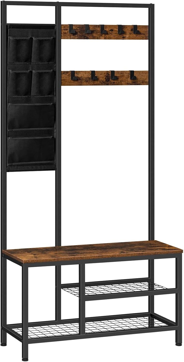 Předsíňový věšák Vasagle Brefi s botníkem černý/hnědý