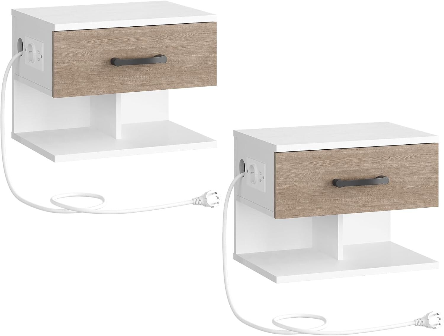 Sada 2 ks nočních stolků Verimi s nabíjecí stanicí bílá/hnědá