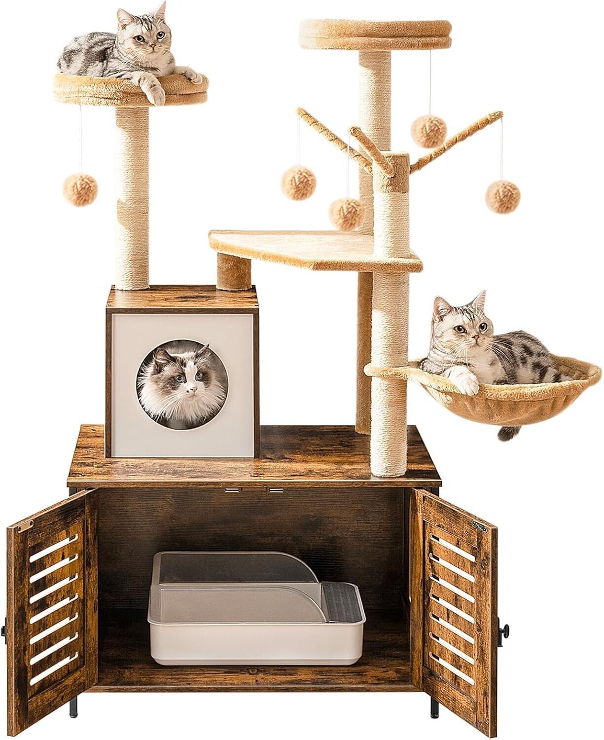 Škrabadlo pro kočky Vasagle Selly 132 cm s toaletou hnědé