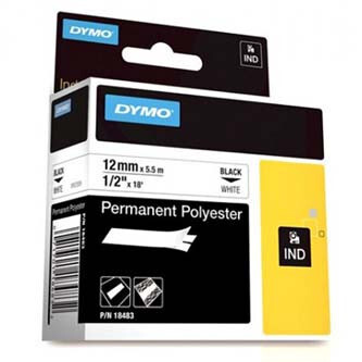 Dymo originál páska do tlačiarne štítkov, Dymo, 18483, černý tlač/biely podklad, 5.5m, 12mm, RHINO permanentná polyesterová D1