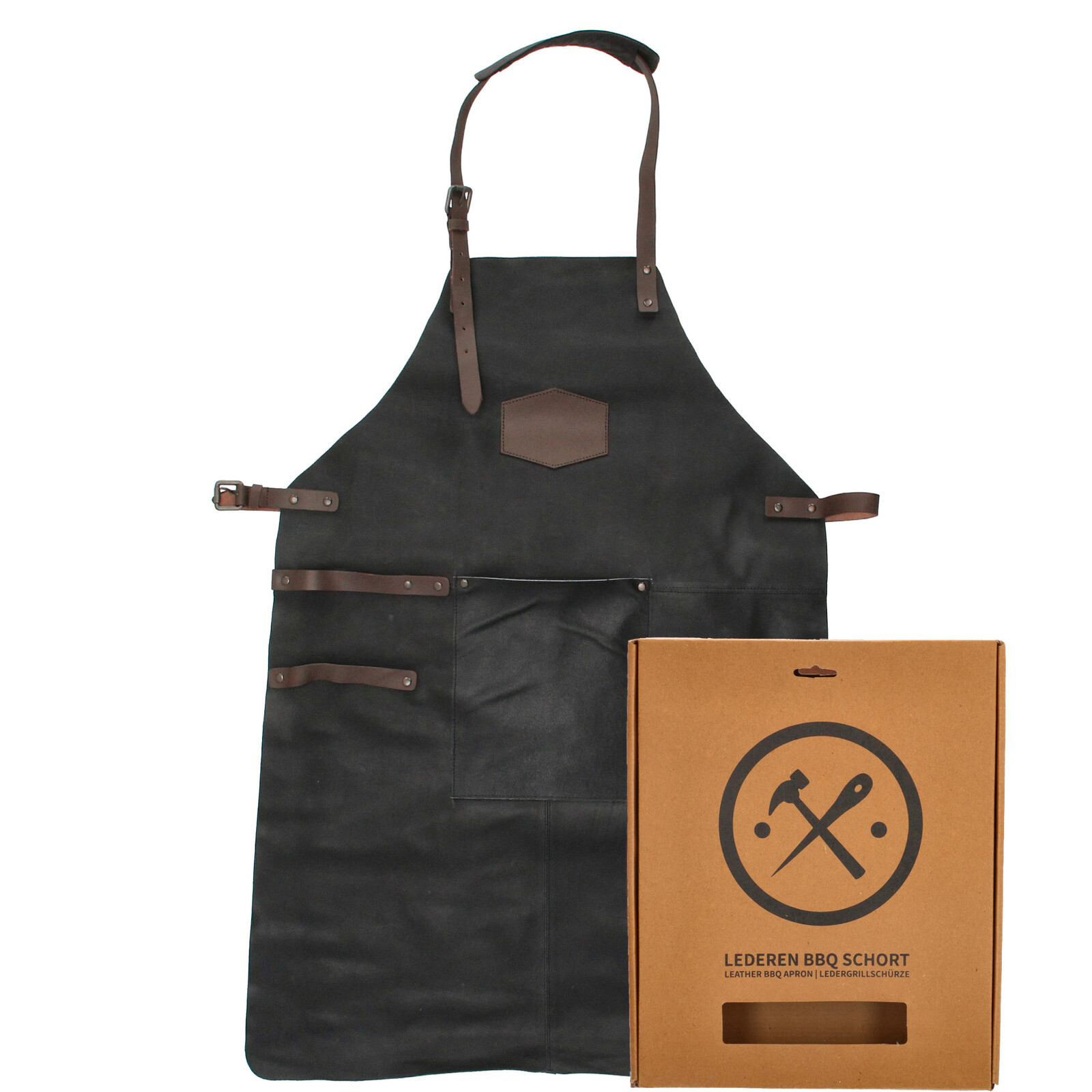 Old West Kožená Zástera pre milovníkov grilovania - čierna (bez loga)