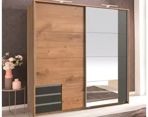 Šatníková skriňa Emden,179 cm, doskový dub/grafit%