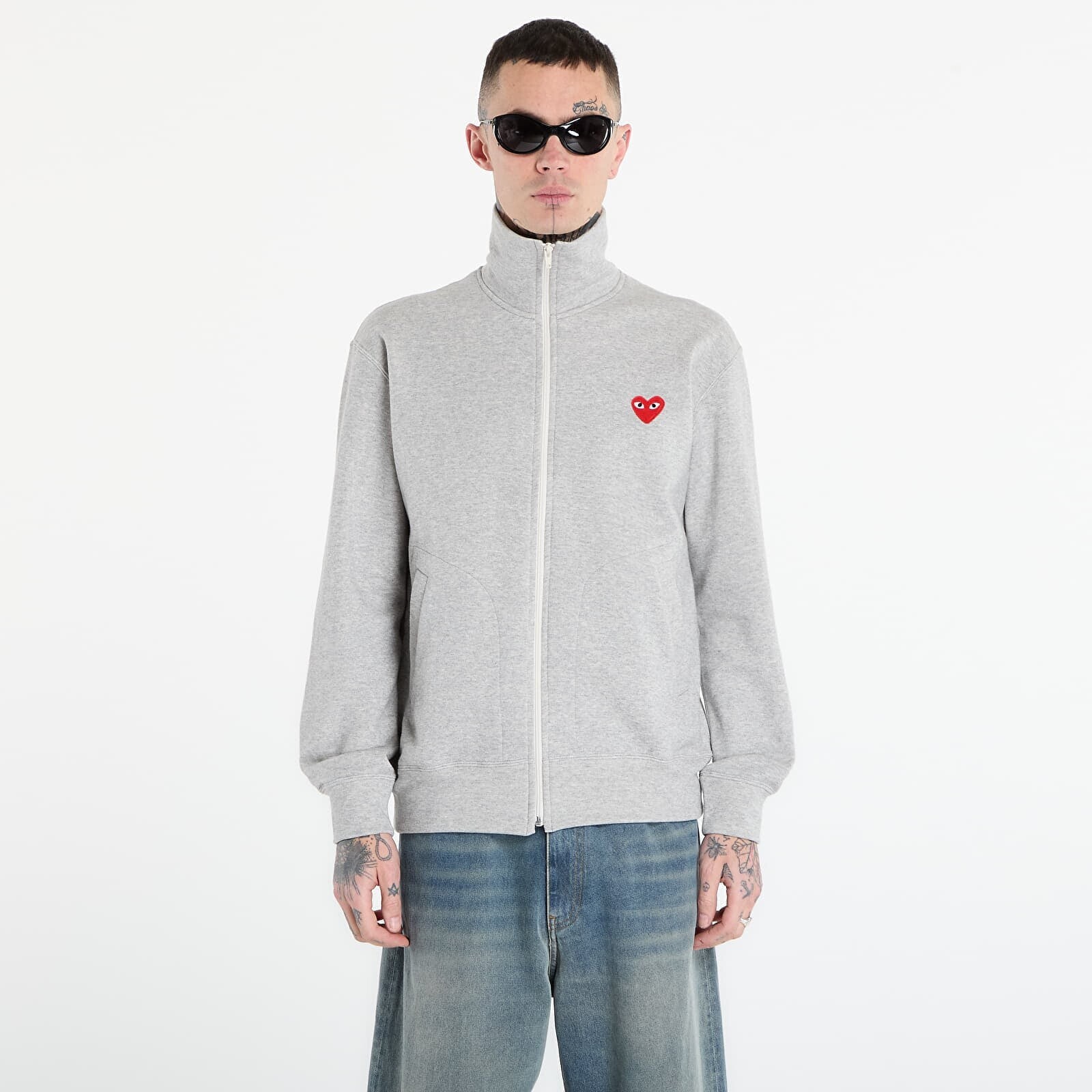 Mikina Comme des Garçons PLAY Sweatshirt Red Emblem Knit UNISEX Top Grey XS