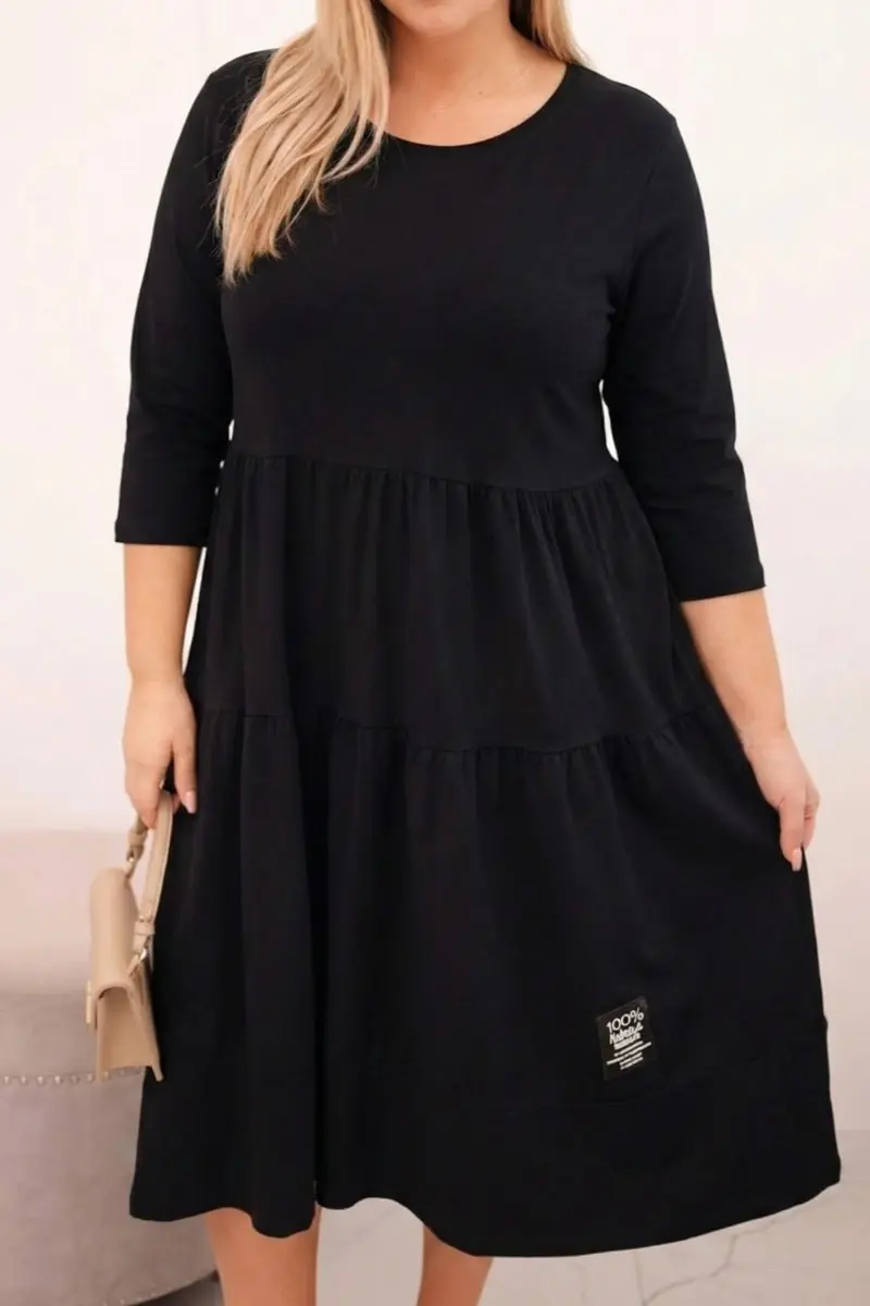 Kesi Włoski Dámska bavlnená sukňa Plus Size s volánmi a podhnutým rukávom čierna