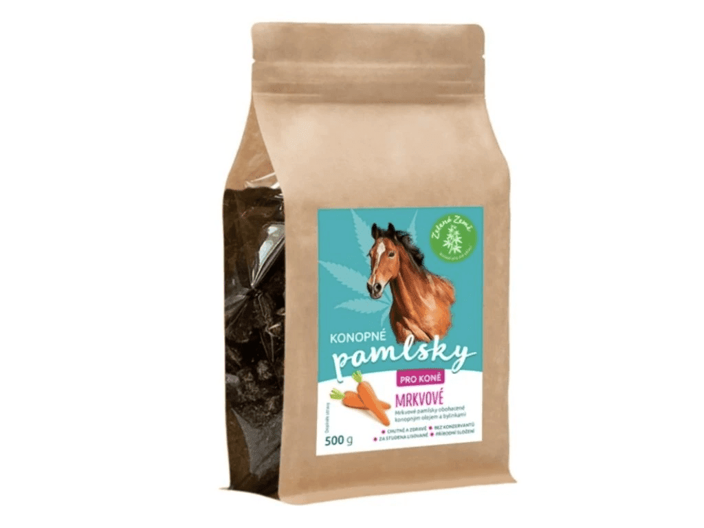 Konopné maškrty pre kone – príchuť mrkva - 500 g - Zelená Země
