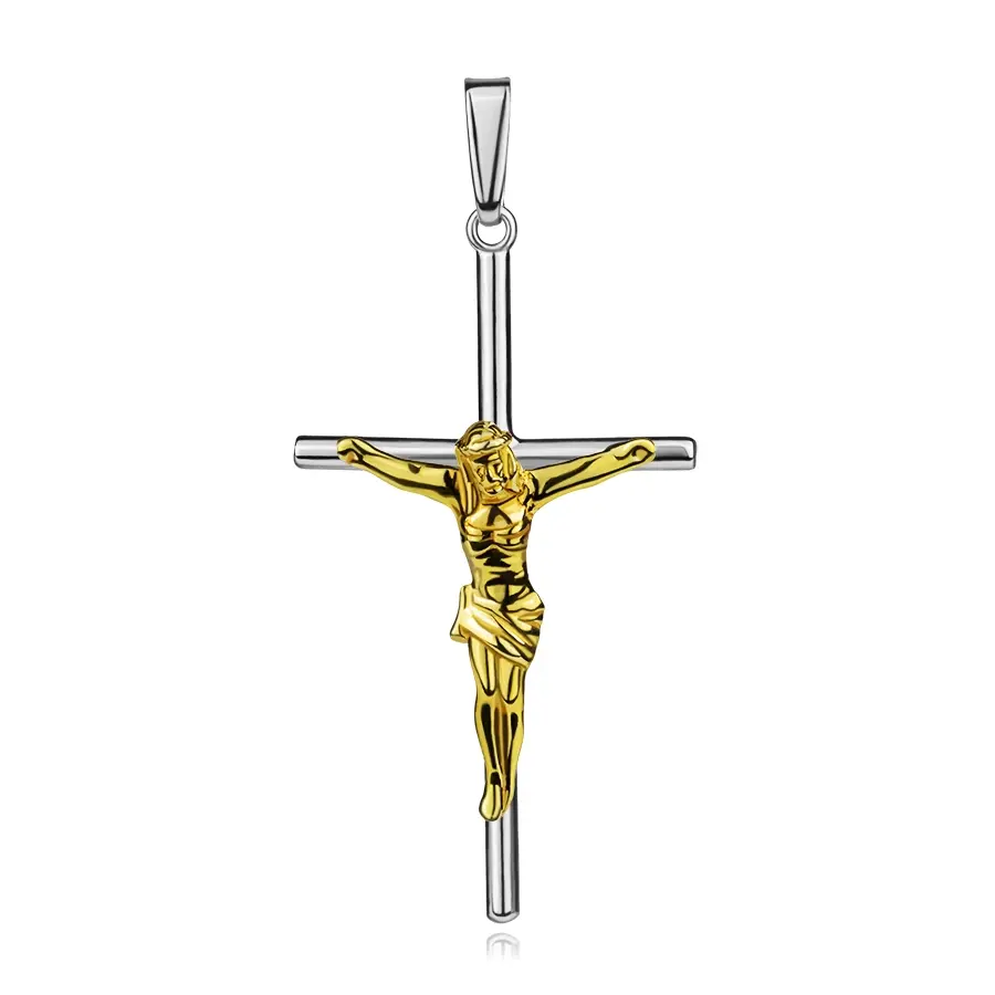 Strieborný prívesok 925 kríž so zlatým farebným vyobrazením Krista