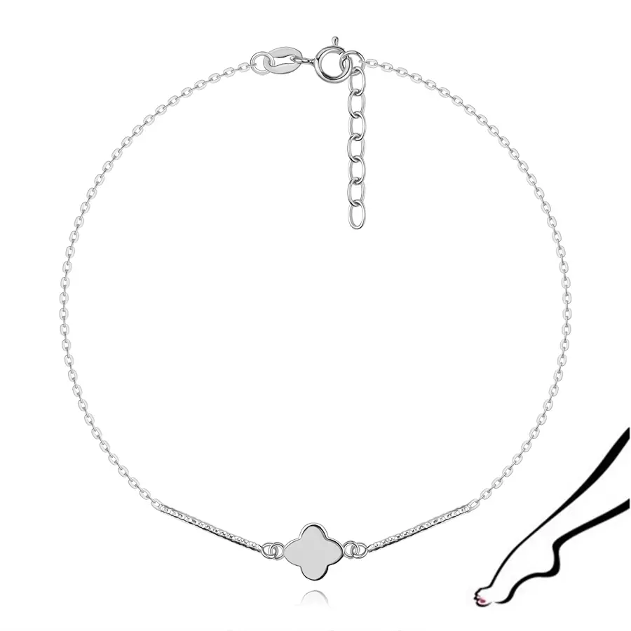 Strieborný členkový náramok 925 so štvorlístkom a paličkami