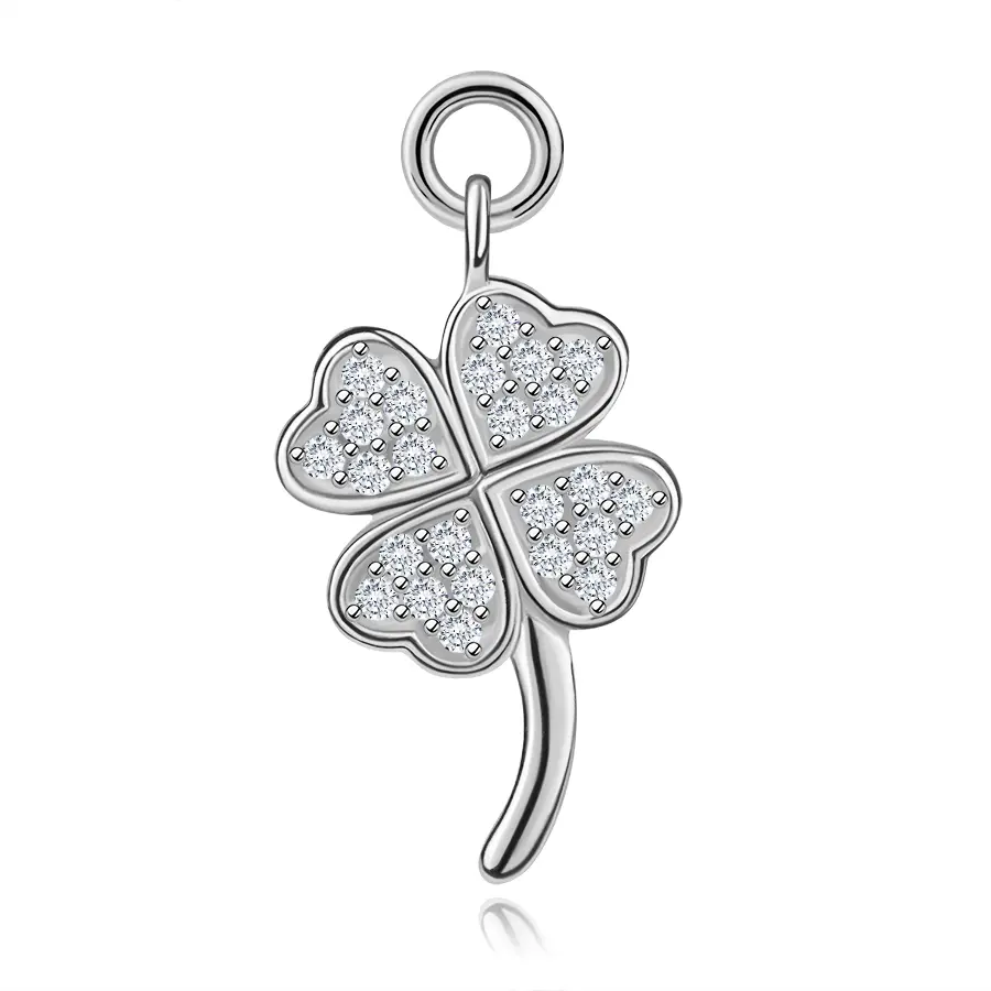 Strieborný prívesok 925 štvorlístok so zirkónmi a oblou stonkou